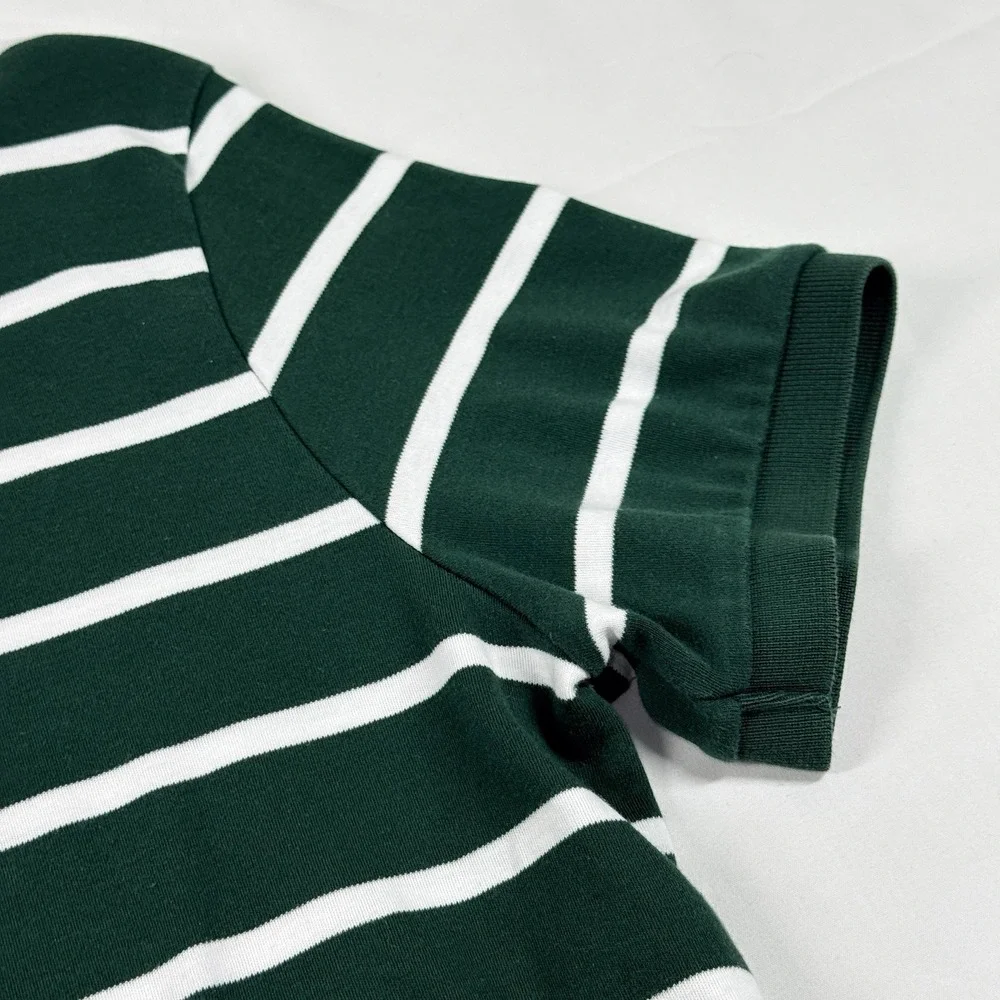 Polo Ralph Lauren Polo Shirt Mens M Green White Stripe Red Pony 100% Cotton Soft